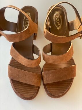 TODS 1A Suede Strappy Block Heel Sling Back Sandal Sz 7 $550